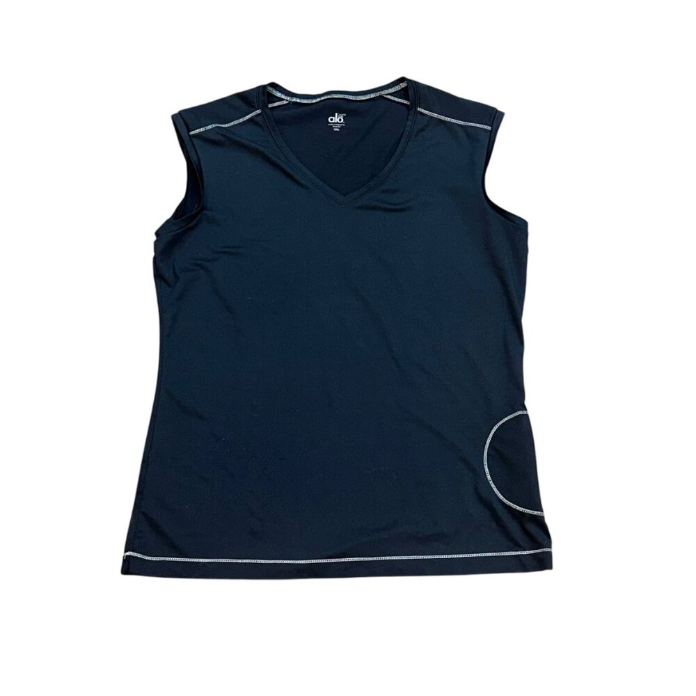 ALO Yoga Sleeveless CoolFit Athletic‎ Tank Top Black Workout Zipper Pocket XXL